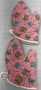 Pair Vintage Oven Mitts Potholders Pink 50s Small #35 READ