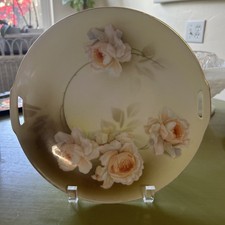RS Germany Porcelain 10  Plate Pale Peach Roses Floral Pattern Gold Trim