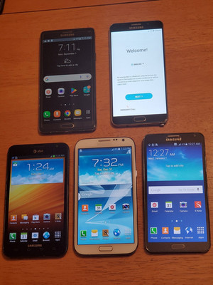  Lot  5 Samsung Galaxy Note 1, 2, 3, 4, 5 Smartphones Each Note #1 thru Note #5