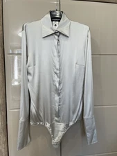 Patrizia Pepe Firenze Silk Seta Bodysuit Fitted Long Sleeve Top Shirt Sz 44 US 8
