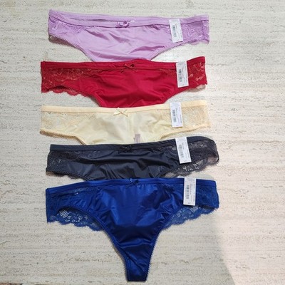 Ambrielle Lace Thong Panties 5 Pack L/7 Multicolor Stretch Bow Accent