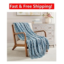 Modern Tassel Chenille Throw Blanket Blue 50'' x 60'' - Perfect for All Ages
