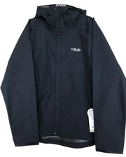 RAB Jacket Mens Size Large L Black Downpour Eco Waterproof Hooded Windbreaker