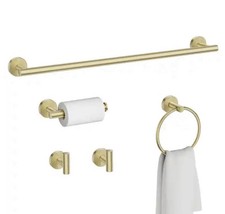 5-Piece Bath Hardware w/ Towel Bar Robe Hook TP Holder  Towel Ring  Brush Gold