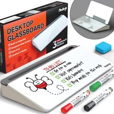 Glass Desktop Whiteboard with Storage - Dry Erase Board, Work Desk Organizers...