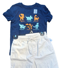 NWT Old Navy 2  Piece Blue Dinosaur Tee  Beige Short Toddler Boys Outfit Size 5T