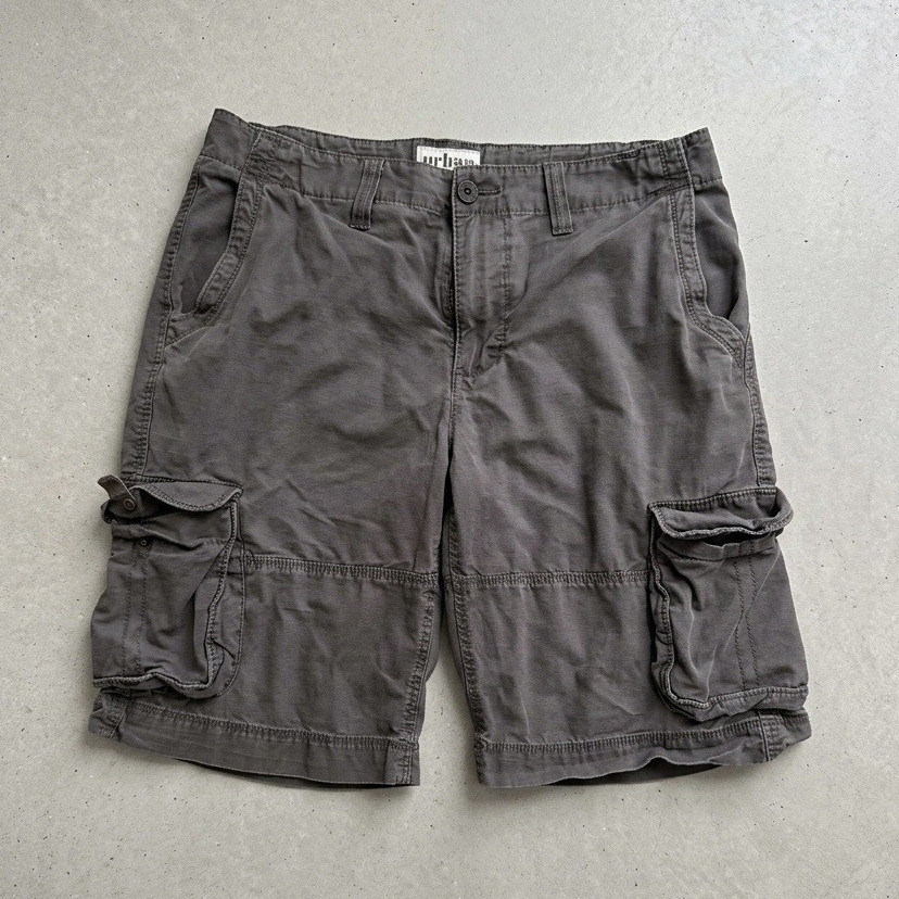 Y2K Urban Pipeline Gray Cargo Shorts Mens 34 Baggy Utility Skater