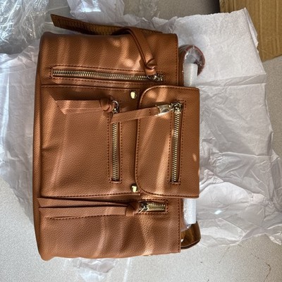 Brown Faux Vegan Leather Stroller Organizer Caddy Insulated Drink Holder Durable