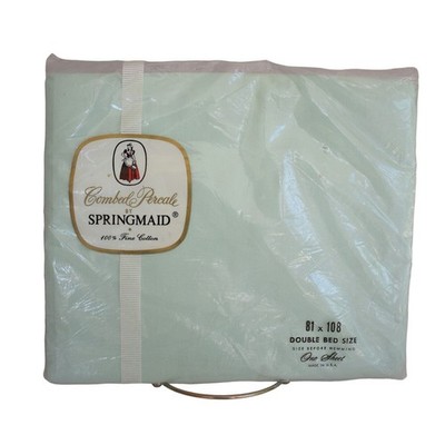 Vintage 60s Springmaid Green Percale Full FLAT Sheet 81'' X 108'' NEW in Package