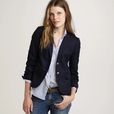 J Crew Blazer Womens Size 8 Navy Blue Wool Blend School Boy Gold Button Preppy