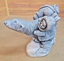 Glacial Ice Age Sculpture; Two Eskimo Kids on Polar Bear