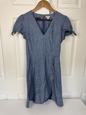 J Crew  Factory Chambray Faux Wrap Dress Blue Size 2 Country Prairie