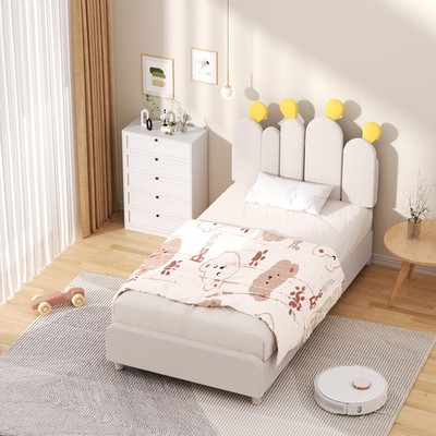 Twin Full Bed Frame,Cactus Upholstered Headboard Platform Bed for Boys&Girls