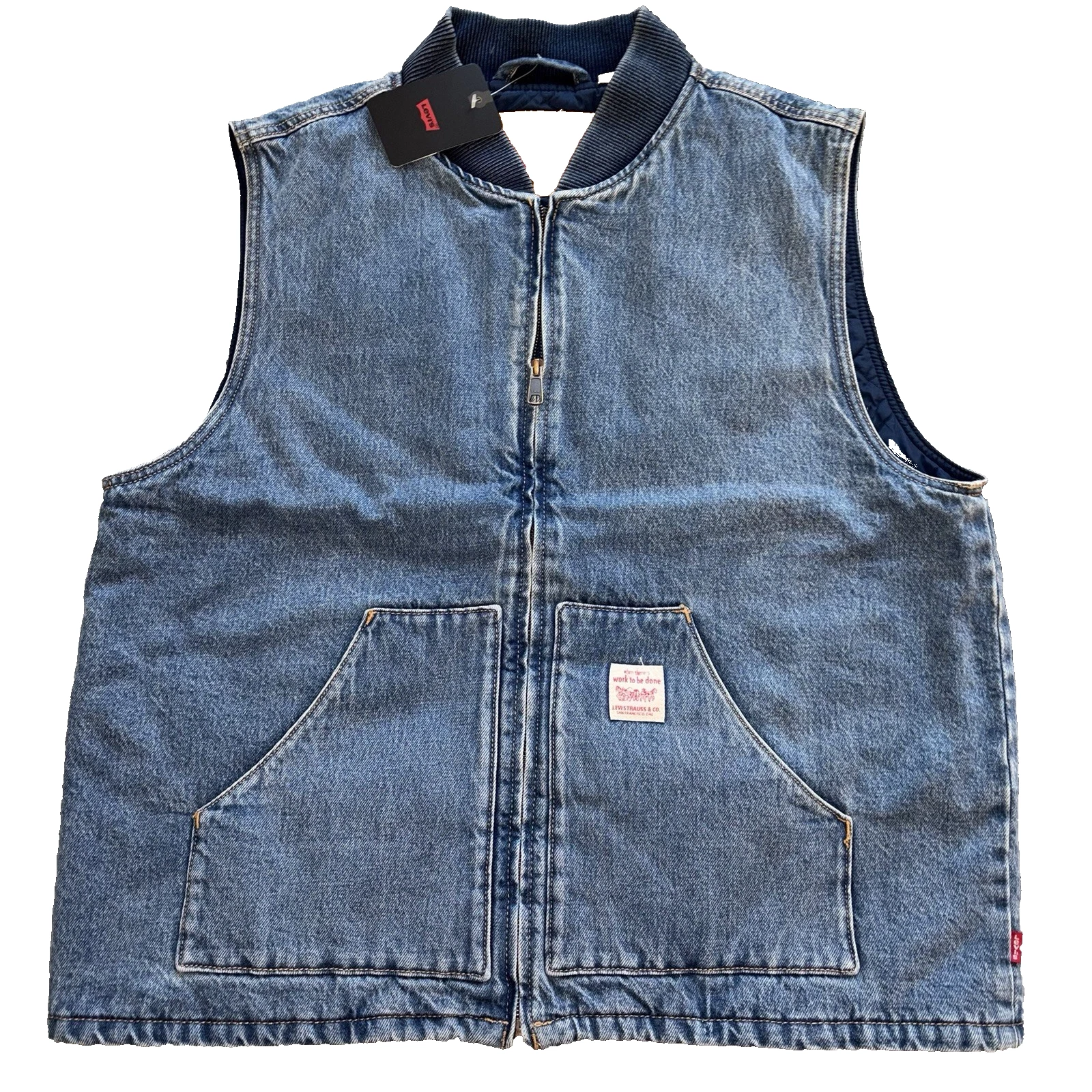 Levi's Sansome Quilted Denim Vest Mens L Medium Wash Workwear Utility Biker