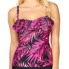 Island Escape Beach Bound Ruffled Tankini Top SZ6 Palm Print Adjustable Straps