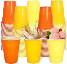 150Pcs Orange Yellow Plastic Cups 16Oz 3 Autumn Colors Disposable Drinking Cup S