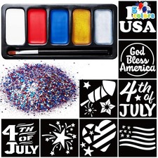 JOYIN 5 Colors Patriotic Face Body Paint Kit with Glitter and 16 Pcs Stencils...