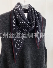 70% Cashmere 30% Silk Shawl Black Diamond Scarf polka Print Bandanna130X45cm