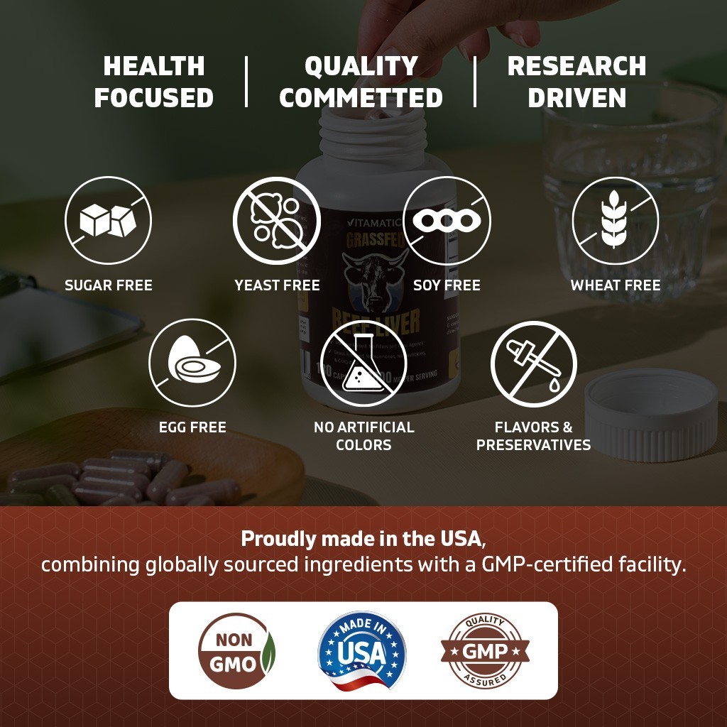 Vitamatic Grass-Fed Beef Trachea with Liver 180 Capsules – Freeze-Dried, Non-GMO