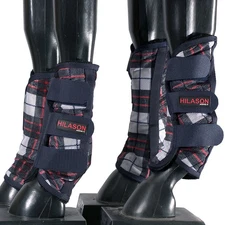 HILASON X Large Horse Fly Boots Uv Protection Fleece Lined 4 Pack Plaid Leg