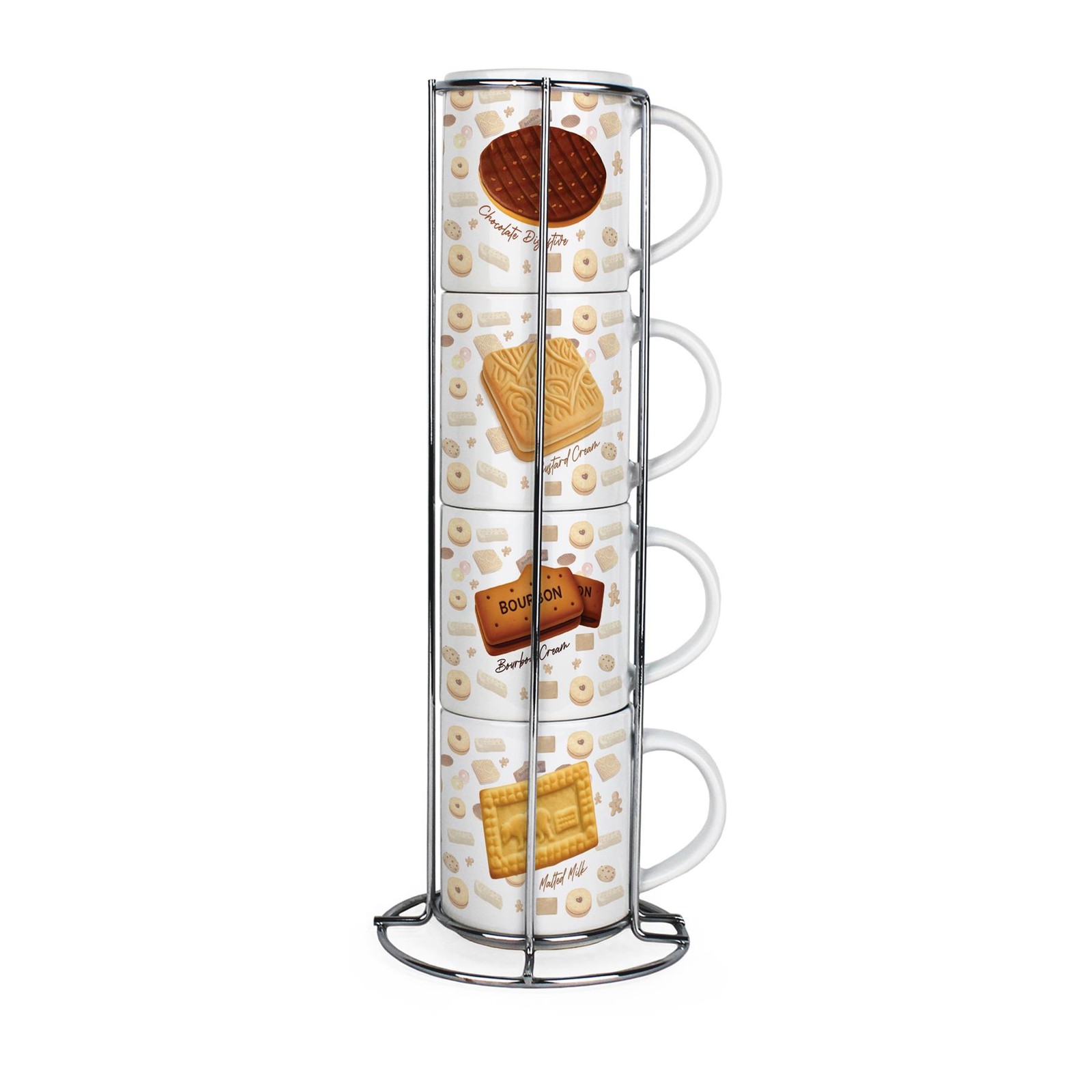 Novelty Biscuits Small Stacking Mugs Set - Funny Food Themed Gifts - Set of 4