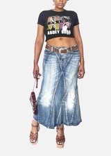 Y2K Vintage Baby Phat Boho Low Rise Denim Midi Maxi Skirt Size 11