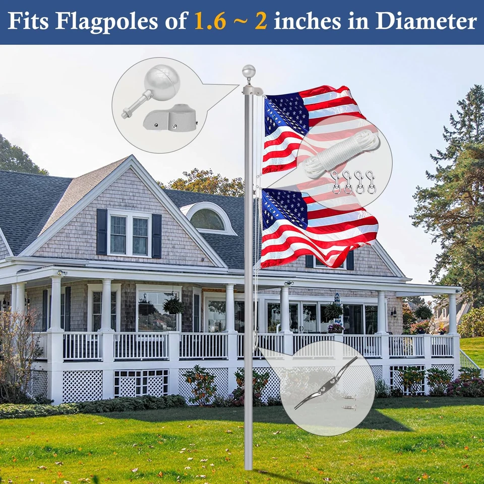 Kit de piezas de reparación de herrajes de asta de bandera, cuerda Halyard de 50 pies + bola de plata de 3" + zinc de 6"... Foto 2 de 4