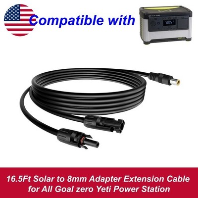 16.5Ft Solar to 8mm Adapter Extension Cable for All Goal zero Yeti Power Station