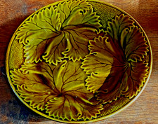 Antique French Clairefontaine Green Majolica Vine Leaf Plate C.1860