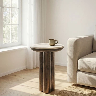 Table d'appoint 36cm plateau marbre blanc Table de salon Table basse Métal Rond - Photo 1/4