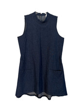 NY Collection Dress  Sleeveless Knee Length Navy A-Line  Denim Cotton Medium