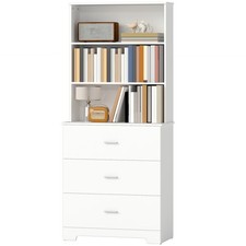 HOMCOM Mobile Libreria con 3 Ripiani Aperti e 3 Cassetti in Legno Bianco