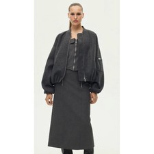 ZARA Dark Grey Oversized Bomber Jacket Full Zip Women's Small