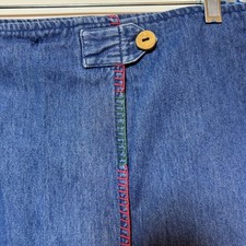 VTG Eagle's Eye Wrap Denim Skirt 12 Blue Embroidered Blanket Stitch Cottage Boho