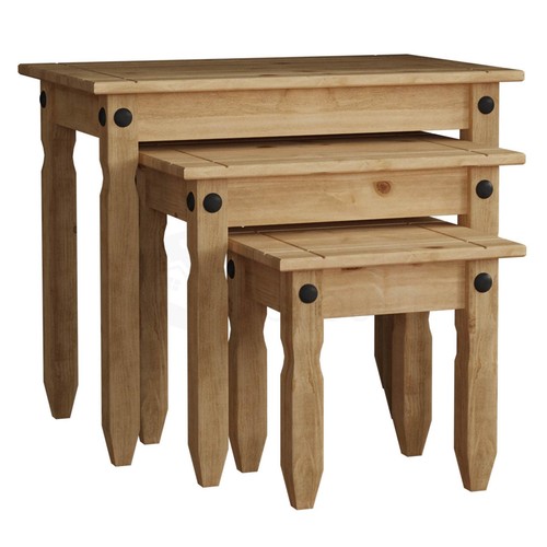 Nest of Tables Corona 3 Piece Set Solid Pine Wood Side End Living Room Table - Picture 7 of 7