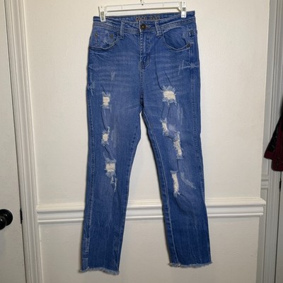 GOGO Jeans Girls Size 5 Distressed Skinny Jeans Blue Stretch Denim Raw Hem