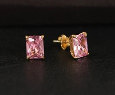 2Ct Radiant Lab Created Sapphire solitaire Stud Earrings 14K Yellow Gold Plated