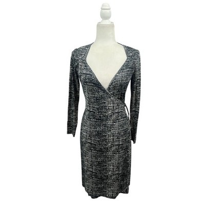 Banana Republic Silk Cotton Wrap Dress Black White Geometric Midi XS Romantic