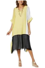 WynneLayers Women's Chiffon Caftan w/Tank Dress Underlay Yellow/Black
