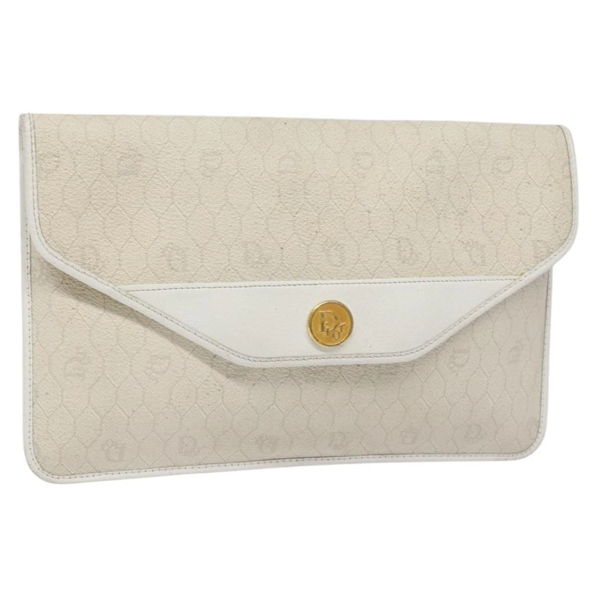 Christian Dior sac pochette toile nid d'abeille PVC cuir blanc authentique 108283