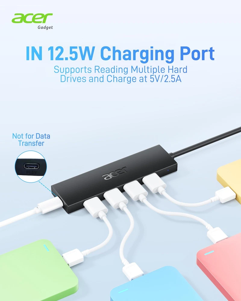 Acer USB Hub 4 Ports Multiple USB 3.0 Hub USB A Splitter for Laptop with USB ...