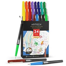 ARTEZA Permanent Markers 24 Ultra Fine Tip Paint Pens 12 Rainbow Colors 2-mm ...