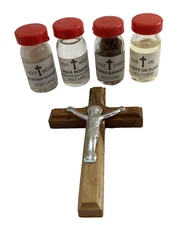 Holy Land Jerusalem Holy Water Olive Oil Earth Incense Olive Wood Cross Set