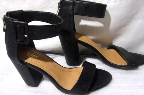 Catherine Malandrino SEAKER BLACK FAUX LEATHER 4"HEELS ANKLE STRAP SHOES -Size 8 - Picture 2 of 11