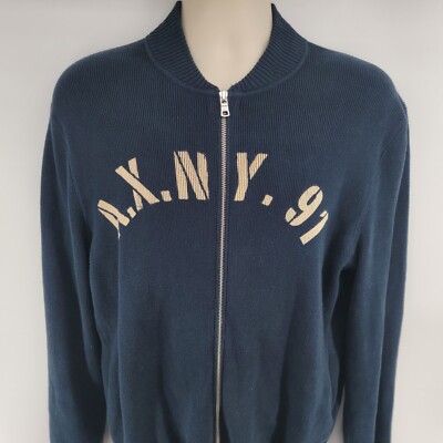 希少　ARMANI　変形ジップ XL アーカイブ y2k トラックジャケット Armani Exchange Track Jacket Size L Blue Knit Cotton NY 1991 AXNY