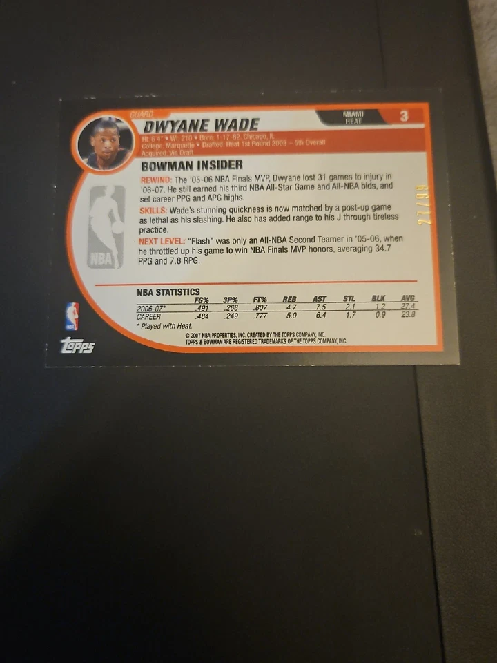 Bowman Dwyane Wade Gold 2007 #27/99 Foto 2 de 2