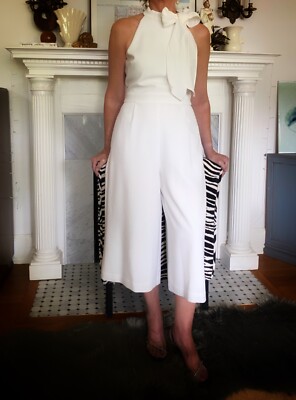 Vince Camuto Ivory Crepe Cropped Jumpsuit Bow Front with Pockets Bridal  Outfit
