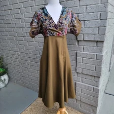 Anthropologie Womens Hemant & Nandita Velvet Floral Midi Dress Kimono Sleeve Sz0