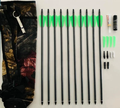 EK ARCHERY RESEARCH SET: 10 Carbonbolzen 15" WHIPSHOT Armbrustbolzen Pfeile Köcher Zubehör EkArchery