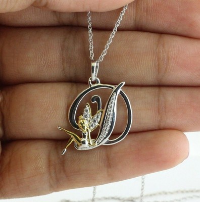 1.20CT Round Lab Created Diamond D Initial Angel Pendant 14k Yellow Gold Finish